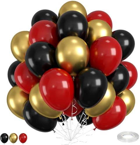 Red Black and Gold Balloons,12 Inch Metallic Chrome Gold Red Black Latex Balloons for Birthday,Retirement,Wedding, Graduation,New Year,prom Decoration