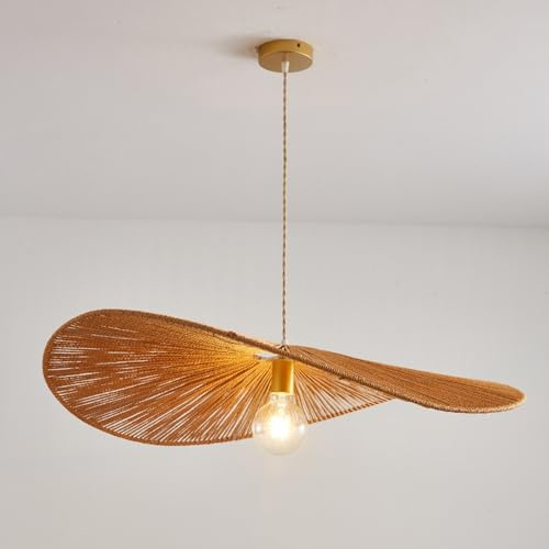 Vintage Hanfseil Pendelleuchte Esstisch Pendellampe Retro Handgewebt Lampenschirm Hängeleuchte Natürliche Hängelampe E27 Höhenverstellbar Kronleuchter Cafe Bar Schlafzimmer Esszimmer Beleuchtung(50cm)