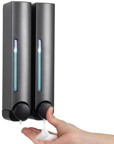 Dispenser Sapone Bagno Muro | Dispenser Sapone Doccia 380 ML | Dispenser Shampoo E Bagnoschiuma,Set Da 2 Dosatore Sapone Bagno,A Prova Di Perdite, Adatto Per Shampoo, Gel Doccia, Sapone(Grigio)