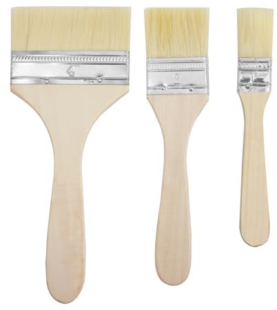 Pinceaux Plat Lot de 3, Pinceau Peinture Mur et Lasure Bois (25/50/100 mm), Pinceau Plat Vernis pour Peinture à l'huile, Pinceaux Bois Manche en Bois pour Bricolage et Décoration