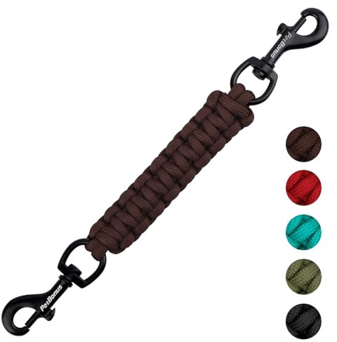 PetBonus Hundehalsband Clips, handgefertigtes Sicherungsband für Hundegeschirr, Stachelhalsband, doppelendiger Leinenverbinder (Braun)