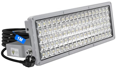 POWFUL 100W LED Strahler 14000LM mit Stecker & 1M Kabel, 6500K LED Fluter