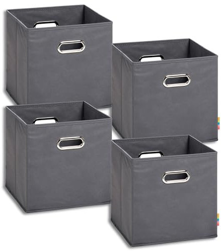 Storanda | 4er Set Aufbewahrungsbox 28x28x28 cm | Beiseitig Breite Griffe | Stabil & Faltbar | Regalbox für Würfelregal | Anthrazit