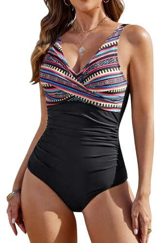 Tuopuda Bañadores Mujer Reductor Barriga Bañador Push up con Relleno V-Cuello Trajes de Baño Una Pieza Monokini Bañador Natacion Surf Swimwear para Playa Piscina Vacaciones, Negro-A, M