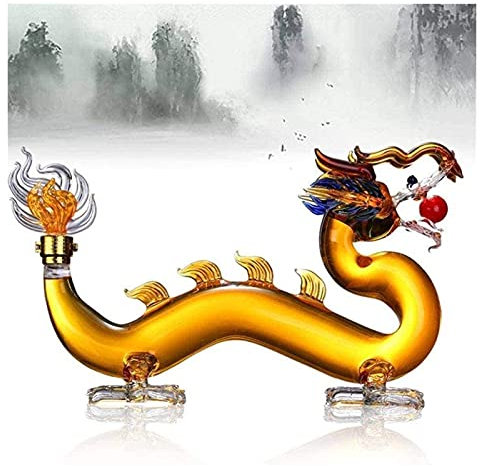 BWCKMTSC Glass Decanter 1000ml Dragon Shape Whiskey Decanter - Dragon Gifts for Liquor Scotch Vodka or Wine Decanter