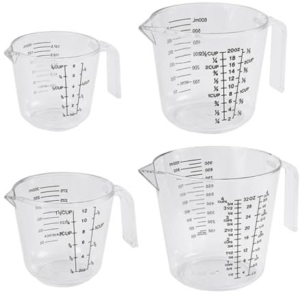 Ksvaye 4 Set di Caraffa Graduata Misurino150/300/600/1000 ml BPA Free Bicchiere Graduato Brocca Graduata con Manico per Cucina Laboratorio Panetteria