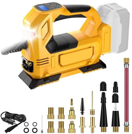 Kabelloser Reifenfüller Luftkompressor, Dual Power Kabelloser Luftkompressor Akku Reifenpumpe Max 150 PSI mit LED-Licht Kompatibel mit Dewalt 18V/20V Lithium-Ionen-Akkus