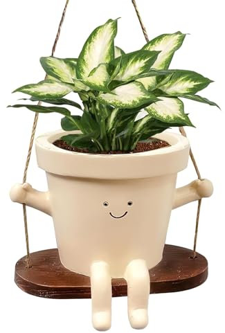 Swing Face Planter, Pot Hanging Cute Resin Flower Head Planters for Indoor Outdoor Plants, Succulent Pots for String of Pearls Plant, Gift Ideas for Mother, Christmas (Style 1)