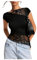GORGLITTER Women's Floral Lace Sheer Asymmetrical T Shirts Boat Neck Cap Sleeve Slim Fit Elegant Tops Black Large
