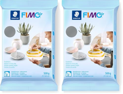 STAEDTLER lufttrocknende Modelliermasse FIMO air, grau, sofort gebrauchsfähig, kein Brennvorgang notwendig, 500g, angenehme Haptik, klebt nicht, mind. 95% natürliche Rohstoffe, 8100-80 (Packung mit 2)