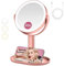 Miroir Grossissant Lumineux 30X/1X 2 Côtés, Mirroir Maquilleur Lumineux, Mode D'éclairage Tricolore Luminosité/Hauteur Réglable, Miroir de Courtoisie Avec éclairage et Grossissement (Or Rose)