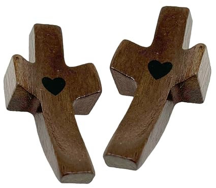 Gemelolandia Confezione da 2 croci in legno intagliate a mano, croce religiosa a mano e tasca, croce portatile per pollice e accarezzare, simbolo dell'amore e della religione, 5 x 1,3 cm Ergonomico e