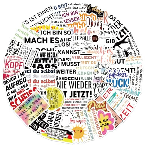 50Stück Deutsche Inspiration Aufkleber für Kühlschrank,Skateboard,Motorrad,Laptop,Fahrrad,Gepäck,Auto,Motivations Wasserfeste Vinyl Sticker,Kinder Mädchen Geschenk,Aesthetic Graffiti Stickers
