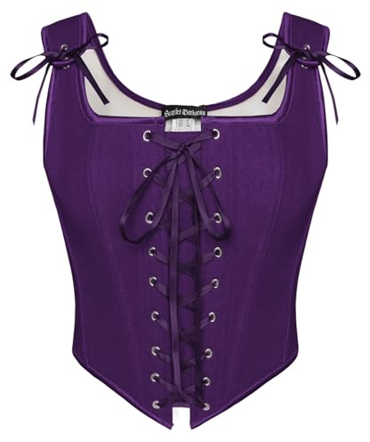SCARLET DARKNESS - Corsetto da donna rinascimentale, vintage, con lacci, medievale, top, Viola scuro, 50