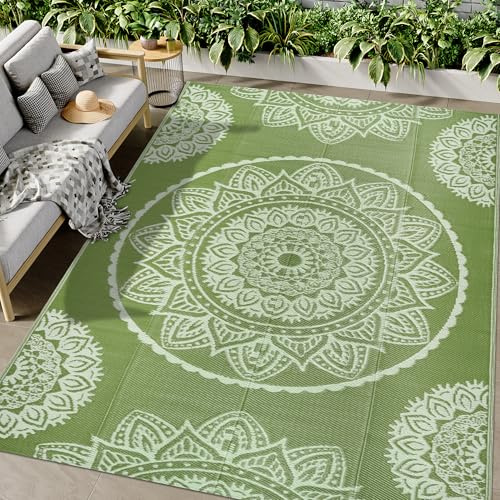 Famibay Outdoor Teppich Wetterfest 180x270cm Reversible Camping Teppich Outdoor Wasserfest Grün Kunststoff Wendbar Leicht Outdoorteppich für Terrasse Garten Balkon Camping Innen Außen