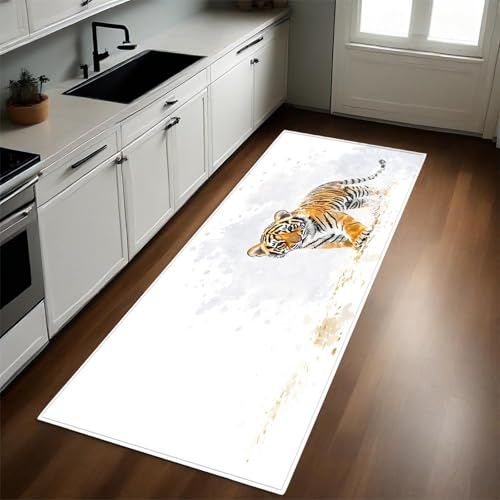 Küchenteppich 50x80 cm Waschbar Tiger Absorbierend rutschfest Küchenläufer Gelb Teppich Leicht zu Reinigen für Küche Esszimmer und Waschküche