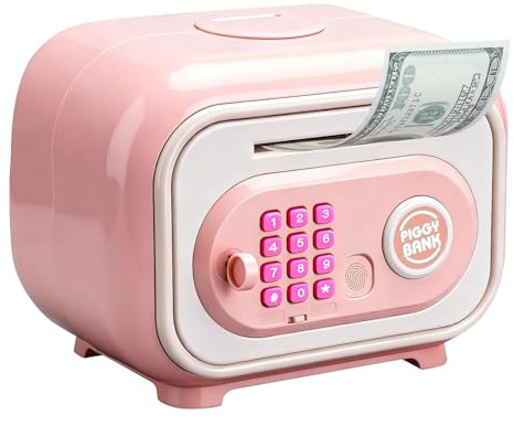 Savings Box, Fingerprint ATM Bank, Digital Cash Safe, Electronic Money Counting System, Intelligent Password Security Toy, Educational Playtime Category, Large Pink Girls Teens Home Deposit Box
