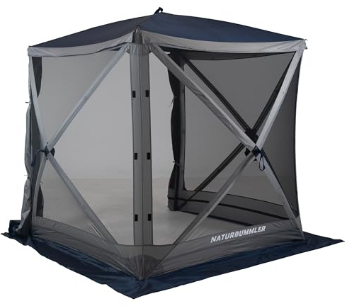 NATURBUMMLER Pavillon faltbar CampBase L, 1,80x1,80 m, Pop Up | Faltpavillon für bis zu 4 Personen, Schnellaufbau, wasserdicht, UV-Schutz 50+ & Moskitonetz