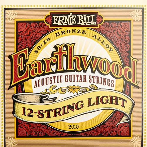 Ernie Ball Earthwood Light - Cuerdas para guitarra acústica de 12 cuerdas, bronce 80-20, calibre 9-46