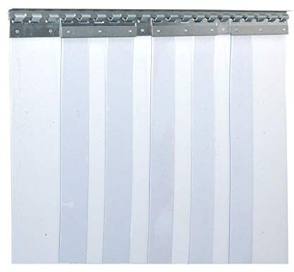 PVC-Streifenvorhang Industrie-Streifenvorhang 3x300mm, BxH 2,75x2,75m, transparent, komplett vormontiert, Edelstahl, wetterfest, spritzwassergeschützt