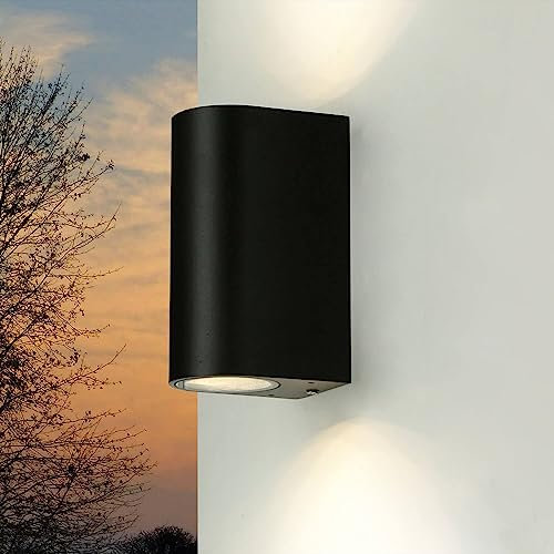Licht-Erlebnisse Wandlampe Außen Aluminium Glas Schwarz IP44 Balkon Terrasse B:6,8 cm GU10 Modernes Design halbrunde Außenleuchte Garten AALBORG