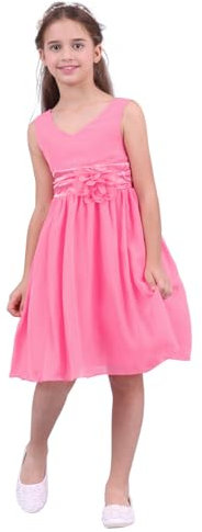 TiaoBug Enfant Fille Robe Soirée Princesse Mariage Cérémonie Ceinture à Fleur Organza Mousseline Robe Demoiselle d'honneur Robes de Fête Carnaval 2-14 Ans Rose Chaud 12 Ans