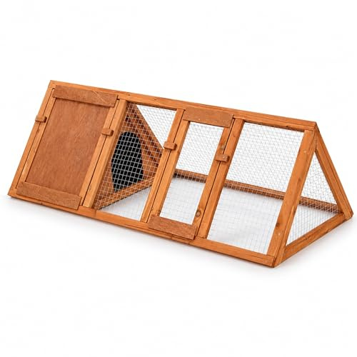 Oypla Wooden Outdoor Triangle Rabbit Guinea Pig Pet Hutch Run Cage