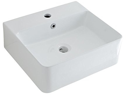 MILANO Countertop Wall Hung Bathroom Basin Chrome Overflow Ring 460 x 420mm | Ceramic Construction. Rectangular Design. Contemporary Style. Countertop or Wall Mounted Installation. 1 Tap Hole.