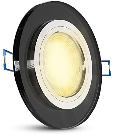 SSC-LUXon LED Glas Deckenleuchte Einbau in rund & schwarz - mit LED GU10 6W warmweiß 230V - Spot Downlight aus Kristallglas