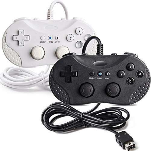 Wii Classic Controller, kabelgebundener Controller für Nintendo Wii,Wii U,NES Classic Edition NES Mini, klassischer Retro-Controller für Nintendo Wii U Fernbedienung Konsole Videospiel (schwarz/weiß)