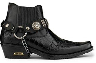 Infinity Leather Stivaletti a Punta Uomo Colore Nero di Pelle Stile Gotico Punk Motociclista 9