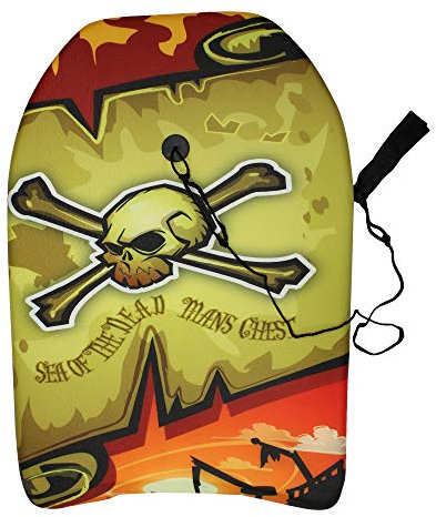 Koopp 63.0 cm Small Foam Bodyboard mit Leine & Plug, Skull & Crossbones | Surfbrett für Jugendliche | Schwimmzubehör | Sea Float Beach Board Surfen Zubehör | Kinder Pool Board Schwimmhilfe