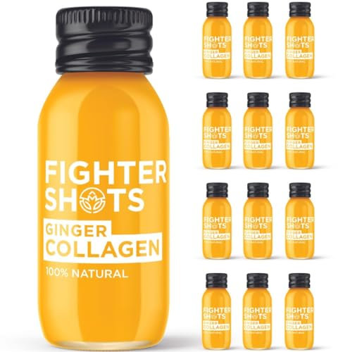 Fighter Shots Ginger Marine Collagen Shots (12x60ml) | Healthier Skin and Hair | 100% Natural | Perfect Morning/Post Workout Pick Me Up | No Preservatives | Fresh & Fiery Ginger Shots