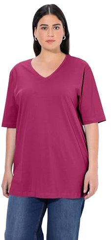 Ulla Popken Damen große Größen Übergrößen Plus Size T-Shirt, V-Ausschnitt, Relaxed, Halbarm magnolienrot 62+ 515283820-62+