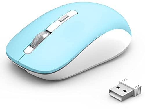 JOYACCESS Ratón inalámbrico Bluetooth J, mouse inalámbrico de triple modo para portátil (BT 5.0/3.0+2.4 GHz), mini ratones silenciosos para Mac OS, PC, MacBook, Android, Windows, color azul