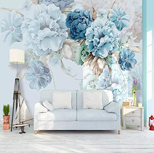 Foto Tapete Nordische Art Der Blauen Pfingstrose 3D Fototapeten Wandbild Motivtapeten Vlies-Tapeten Wandtapete Tapete Wohnzimmer Schlafzimmer Wandbild 400X280Cm