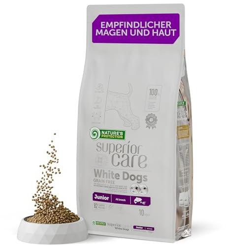 Nature's Protection Superior Care Hypoallergenes Hundefutter Trocken Getreidefrei für Alle Rassen - Welpenfutter mit Lachs für weiße Hunde, Entfernt Braune Tränenflecken, 1.5kg