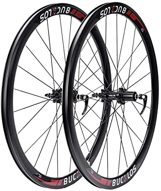 BUCKLOS 700C Rennrad-Radsatz Scheibenbremse mit Carbon-Nabe, 40 mm Tiefe Rennrad-Räder unterstützen 8/9/10 Gänge, Drahtreifen 18-25 C 700 C Fahrrad Durchgang Schnellspanner / 24 H Speichen