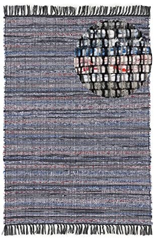 carpetfine Flickenteppich Kelim Chindi Schwarz 160x230 cm | Fleckerlteppich aus Baumwolle für Wohnzimmermit Fransen