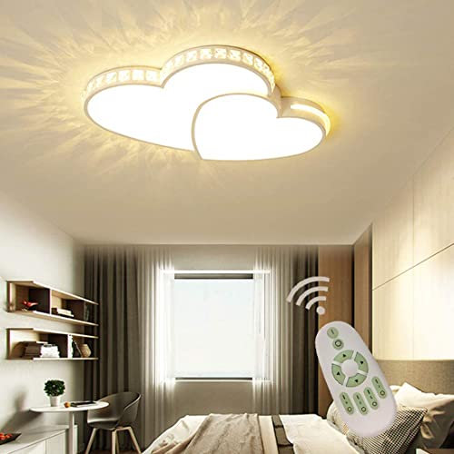 LED Deckenleuchte Wohnzimmerlampe Dimmbar Kristall Deckenlampe mit Fernbedienung Schlafzimmer-lampe Decke Panel Lampe Weißes Liebe Herz Design Kronleuchter für Modern Junge Mädchen Raum Licht (62cm)