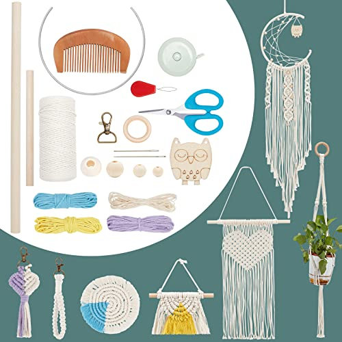 INFUNLY 7 in 1 DIY Makramee Kit Für Erwachsene Anfänger Makramee Wandbehang Makramee Traumfänger Kit DIY Makramee Starter Kit Mit Anleitung Für Heimdekoration