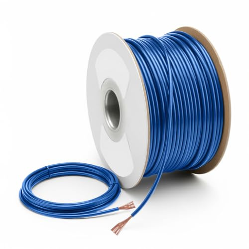 MKGT 12V 24V Single Core Automotive 1.0mm² 2.0mm² Stranded Copper Cable Thin Wall Wire 16.5/25 Amps (BLUE 2.0mm², 100M Roll)