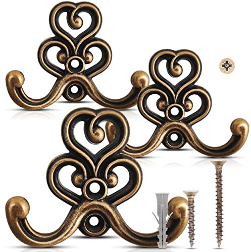 UTiLE 3 Stück Garderobenhaken Vintage Kleiderhaken Bronze Wandhaken [Dekorativ] Stabile Kleiderhaken Wand inkl. 12x Schrauben und 6x Dübel Retro Shabby Chick Landhaus Stil