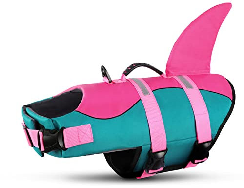 Queenmore Schwimmweste Hund Einstellbare Hunde Schwimmweste, Ripstop Rettungsweste mit hohem Auftrieb und langlebigem Rettungsgriff für Hund für mittlere große Hunde, (Peacock, L)