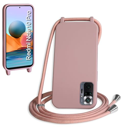 WenBaby Handykette für Xiaomi Redmi Note 10 Pro 4G Hülle mit Band,Handyhülle mit Schnur zum Umhängen Silikon Seil Necklace Schutzhülle mit Kordel Tasche Case TPU Bumper - Sandrosa