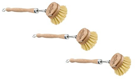 3 Pcs Eco Friendly Wooden Dish Brush, For washing up with hanging handle & Round head for effective cleaning of circular plates and pans