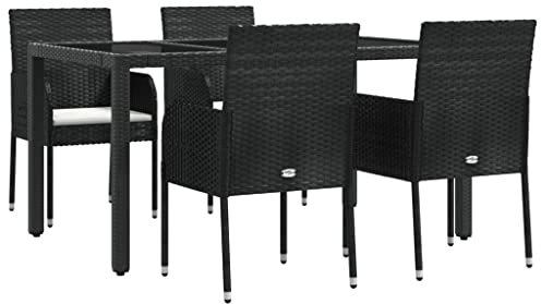 vidaXL Garten Essgruppe 5-TLG., Gartenmöbel Set mit Kissen, Gartengarnitur Tisch 4 Stühle, Sitzgruppe Gartenset Modulares Design, Schwarz Poly Rattan