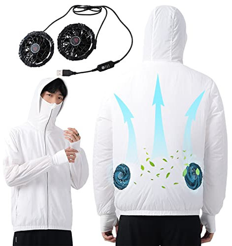 Chaqueta de enfriamiento para Hombre con Ventilador Prevención de Golpe de Calor Ropa con Aire Acondicionado Protección Solar Chaqueta fría de Hielo para Trabajo de Clima Caliente,Blanco,XXL