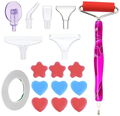 19pcs Diamond Painting Pen Kit,Diamond Art Pens DIY 5D Resin Diamond Painting Pen Diamond Paint Accessories Diamond Painting Tools Pen with Diamond Art Tools Roller,Tips,Wheel,Glue Clay(Rose Red)