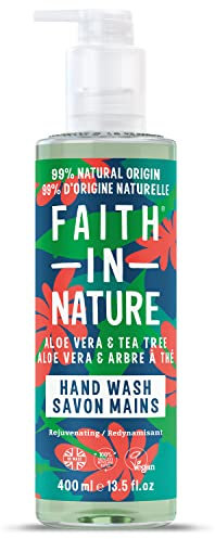 Faith In Nature Natürliche Handwaschlotion mit Aloe Vera und Teebaum-Extrakt, Verjüngend, Vegan und Frei von Tierversuchen, Ohne SLS Oder Parabene, 400ml